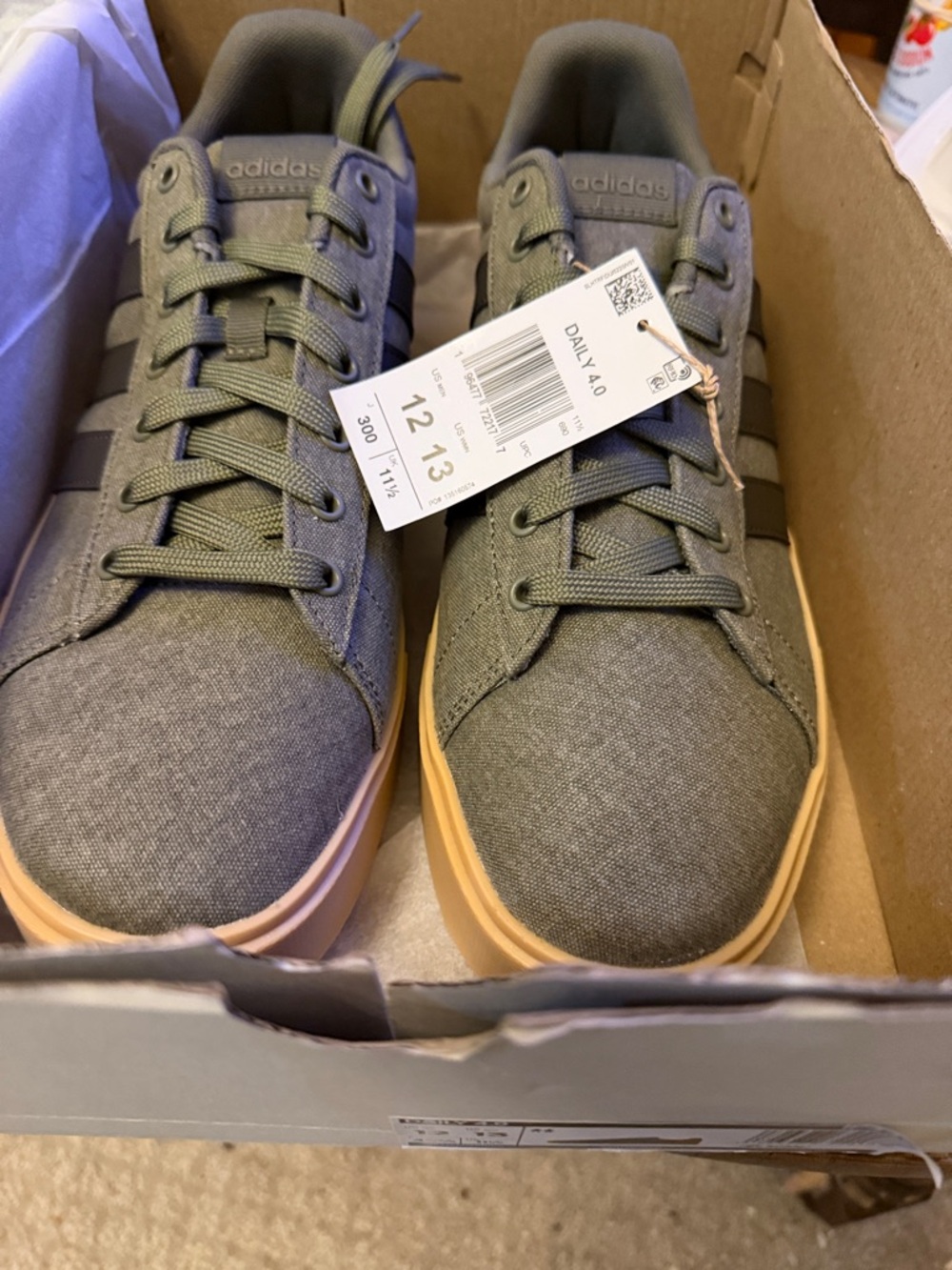 adidas Daily 4.0 Olive Green Canvas Sneakers with Gum Sole